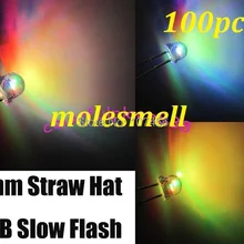 100 шт 5 мм соломенная шляпа цветная медленная мигающая вспышка RGB Красный Синий Зеленый светодиодный Светодиодный s 5 мм rgb медленный мигающий светодиодный