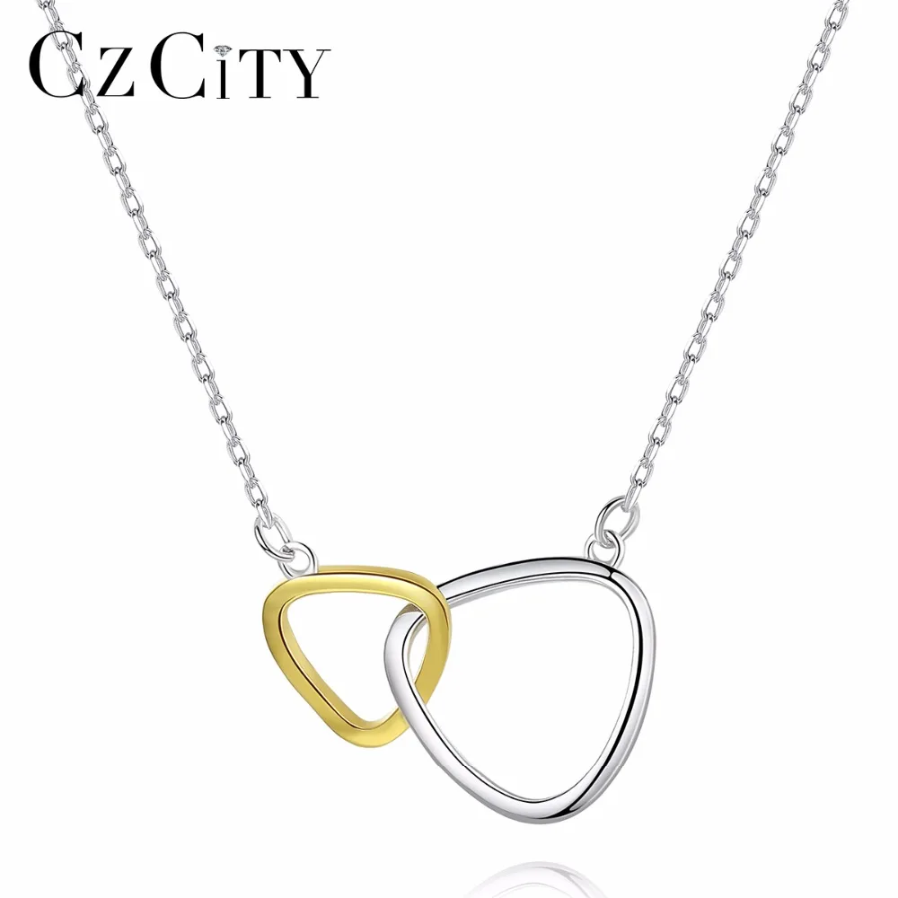 CZCITY Pure 925 Sterling Silver Double Circle Pendant Necklace for