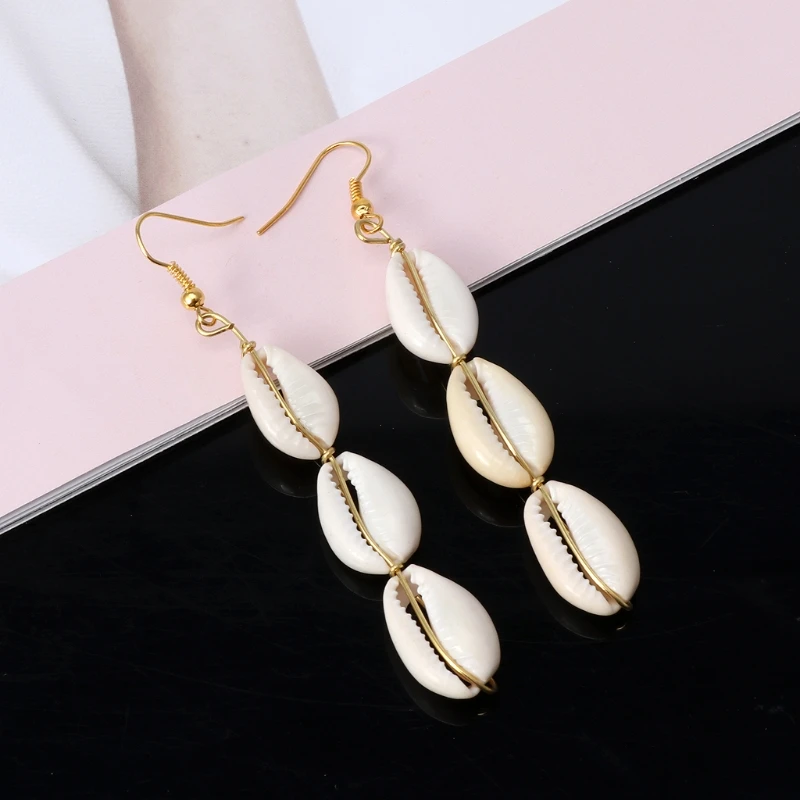 Bohemian Natural Cowrie Shell Pendant Drop Earrings Beach Jewelry Women dangle earrings,drop earrings,pendant earrings,long earrings