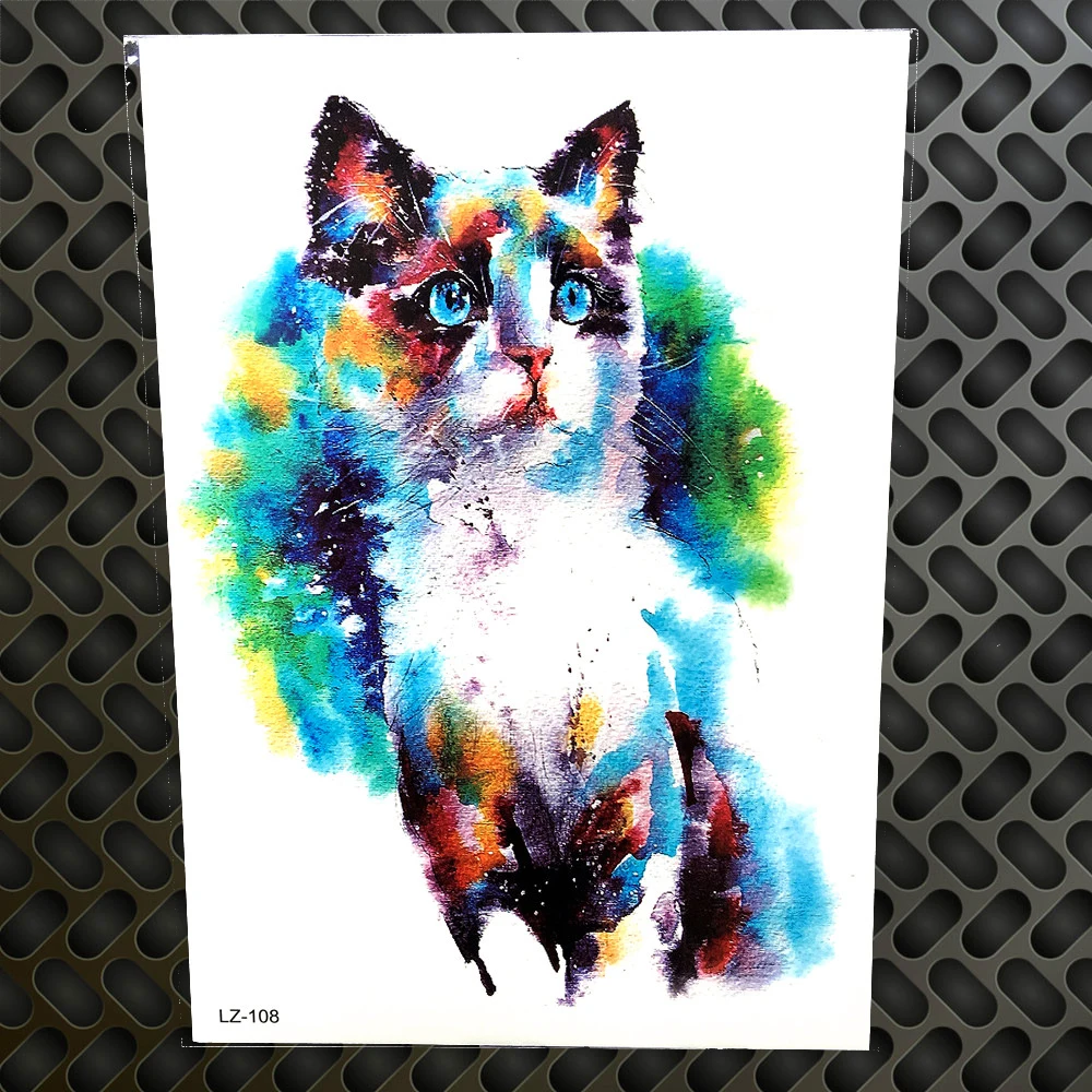 3D Watercolr Lukisan Cat Pola Temporary Tattoo Sticker Hewan Gambar