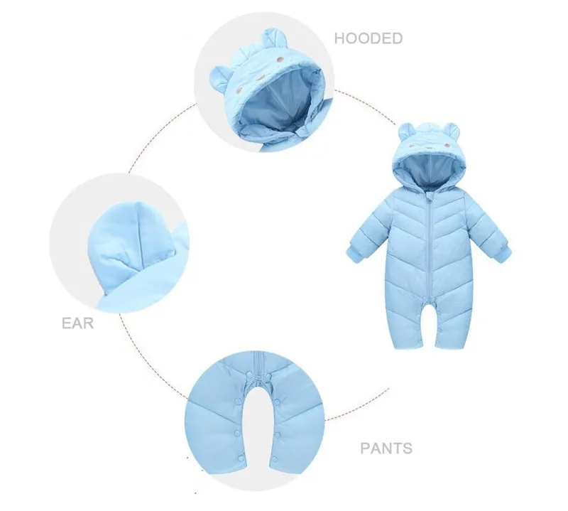 COOTELILI 65-100cm Cute Bear Ear Baby Romper Winter Warm Newborn Boy Girls Clothes Costume Jumpsuit Infant Clothing Pink Blue (3)