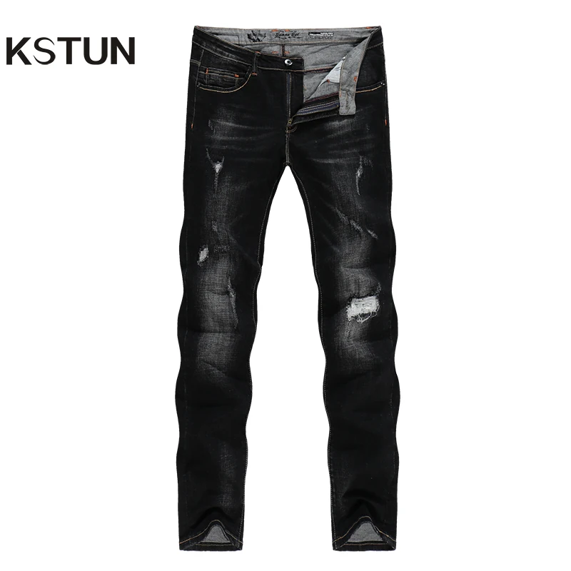KSTUN Ripped Jeans for Men 2018 Winter Stretch Black Slim Fit Denim Pants Hip Hop Streetwear Boys Students Biker Trousers hombre