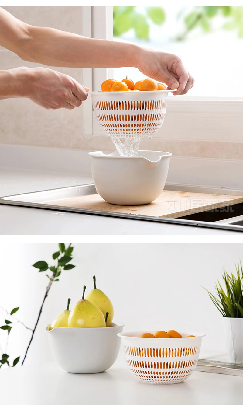 LIYIMENG Multifunctional Washing Double Layer Drain Basket Vegetables Fruit Storage Organizer B6