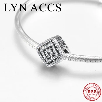 

Hollow out Fashion 925 Sterling Silver clear Square Zircon fine Beads for Jewelry making Fit Original Pandora Charms Bracelet
