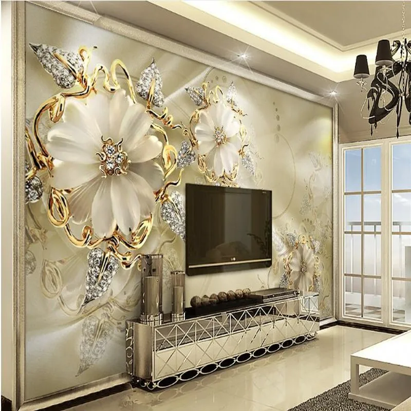 

beibehang large fresco 3d European palace wind gold jewelry flowers TV backdrop nonwovens wallpaper papel de parede para quarto