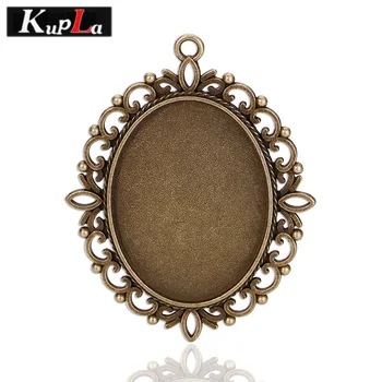 

Vintage Metal Lace 30*40mm Oval Pendant Cabochon Setting & Glass Cabochon Diy Handmade Pendant Base for Jewelry Making C5694