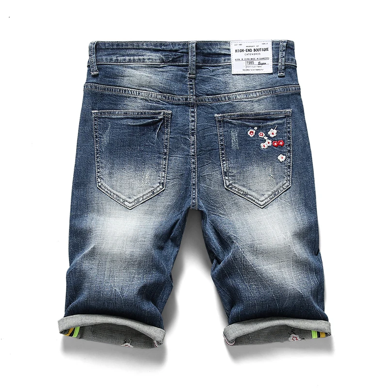 KSTUN Men Jeans Shorts Ripped Stretch Slim Fit Trendy Denim Short Streetwear Hiphop Distressed