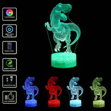 Тираннозавр Рекс 3D лампа пульт дистанционного управления 7 цветов меняющийся светодиодный ночной Светильник Оптическая иллюзия Настольный светильник Ночной светильник для детей Спальня