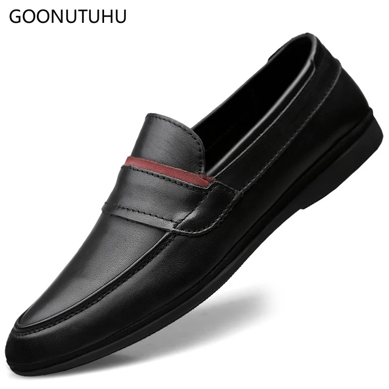 

Fashion men's shoes casual genuine leather cowjide loafers man khaki black slip on shoe male nice driving platform shoes for men