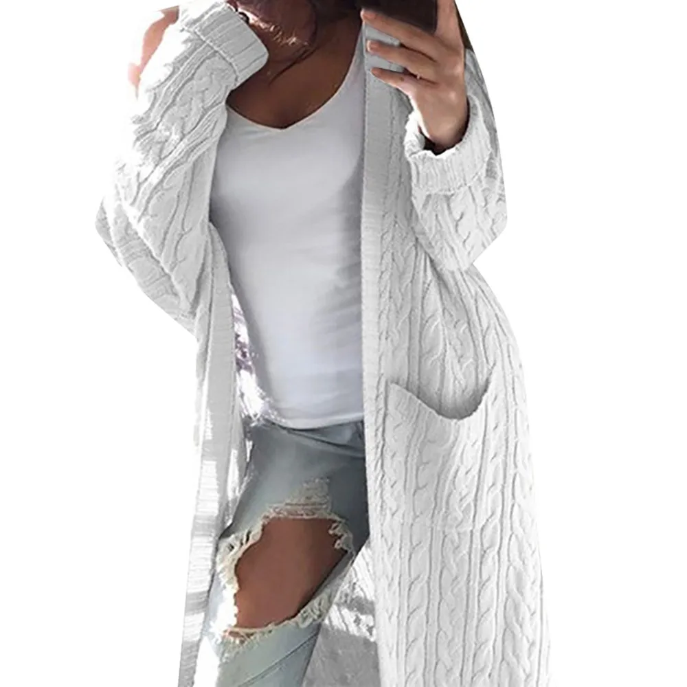 

Kimono Cardigan Coat Womens Jumper Pockets Sweater Women Warm Sweater Thick Knitted Female Sweater winter clothes women 2018