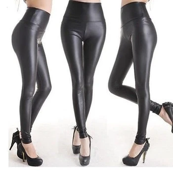 

2019 Newly Sexy Women Leather Pants Matt look high waist Stretch Slim pants leggings long Single layer PU Faux leather leggings