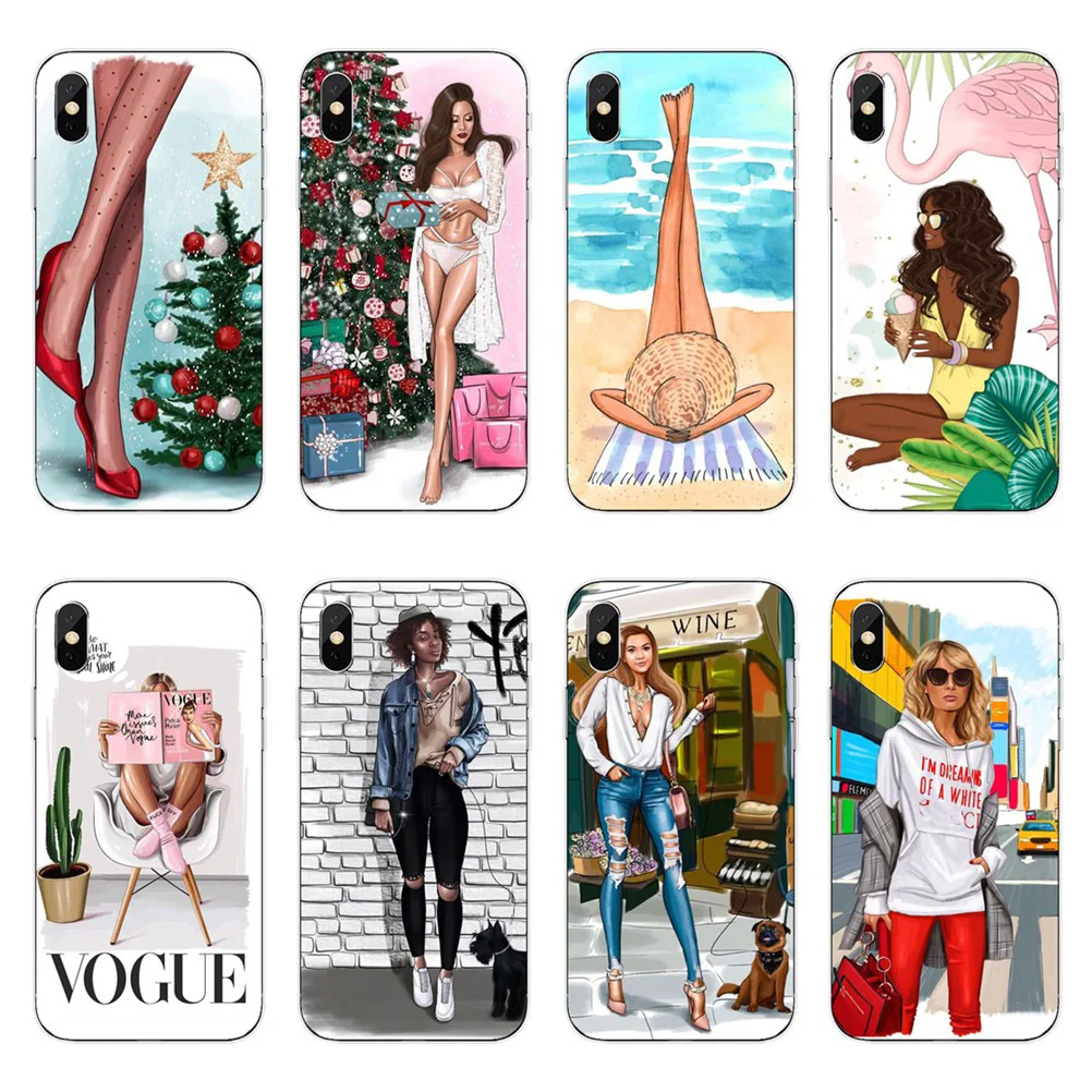 

VOGUE Christmas girl Soft TPU Phone Back Case Cover For iPhone 8 7 6 6S Plus 5S 5 SE X clear silicone Shell Capa Coque Cover