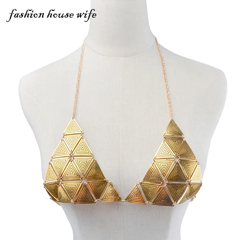 Summer Beach Sexy Triangle En Métal Bikini Soutien-Gorge Poitrine Chaîne Collier et pendentif Femme Collier De Mode Corps Bijoux Cadeau