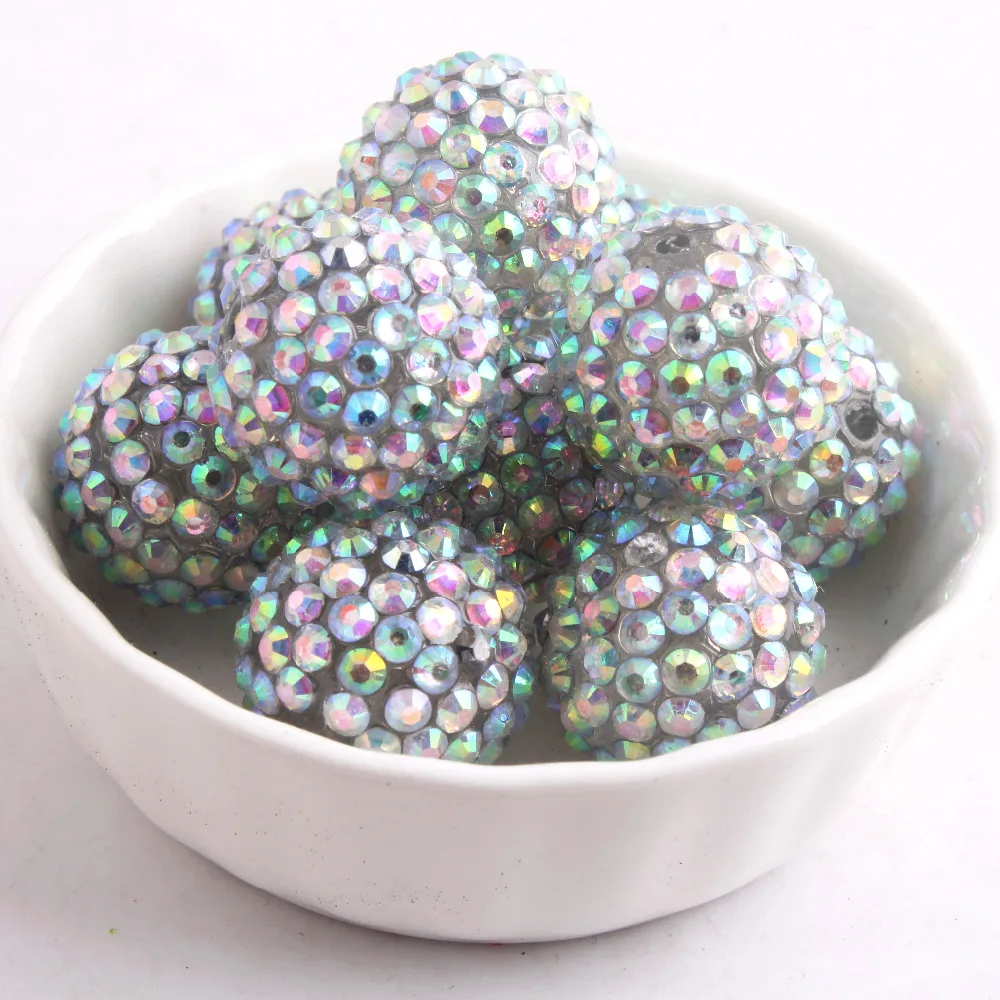 

12mm/16mm/10mm to 26mm New White Rainbow AB Color Whoelesales Price Chunky Resin Rhinestone Beads Ball for Kids Jewelry