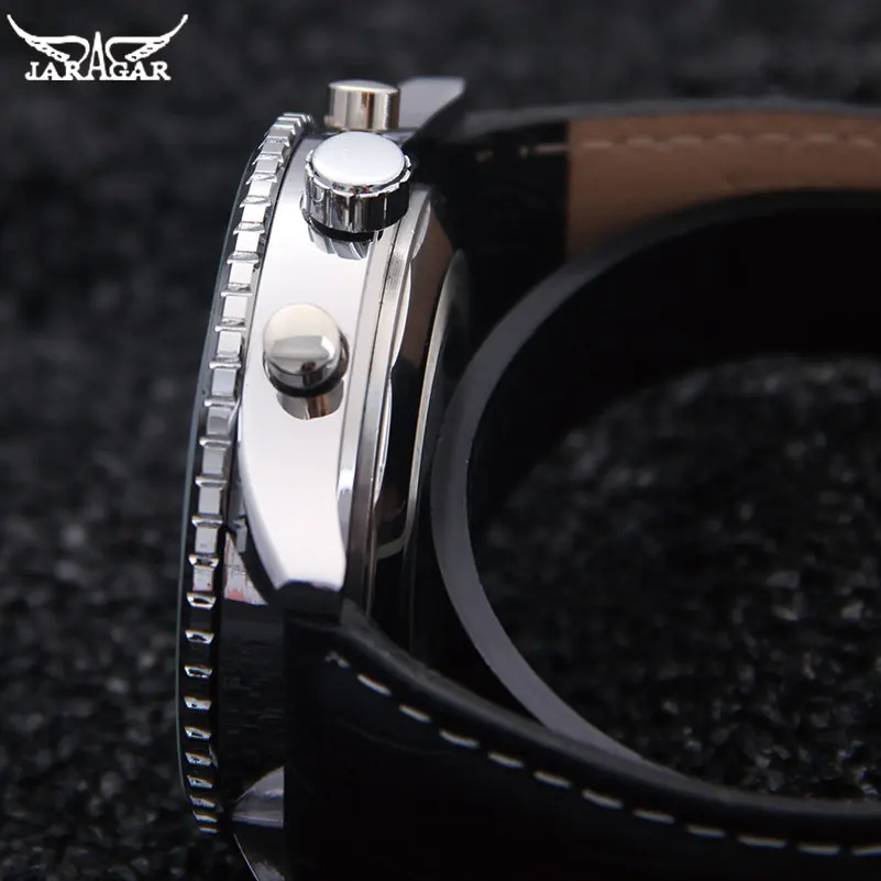 JARAGAR جديد أزياء ساعات آلية الرجال الفاخرة العلامة التجارية الكلاسيكية التلقائي 6 دبوس تقويم الطلب الكبير جلدية فستان بحزام ساعة اليد