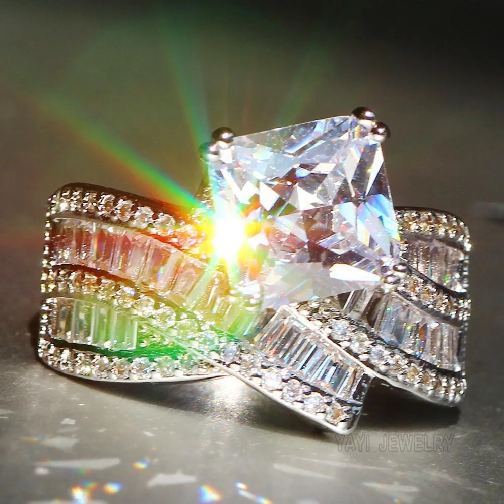 Ювелирные изделия yayi Мода Принцесса огранка 4,1 карат белый циркон серебряный цвет обручальные кольца Свадебные Кольца вечерние кольца 641