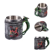 Doppelwand Aus Edelstahl 3D Schädel Tassen Kaffee Tee Becher Schädel Ritter Krug Drachen Trinkbecher Kup Milch