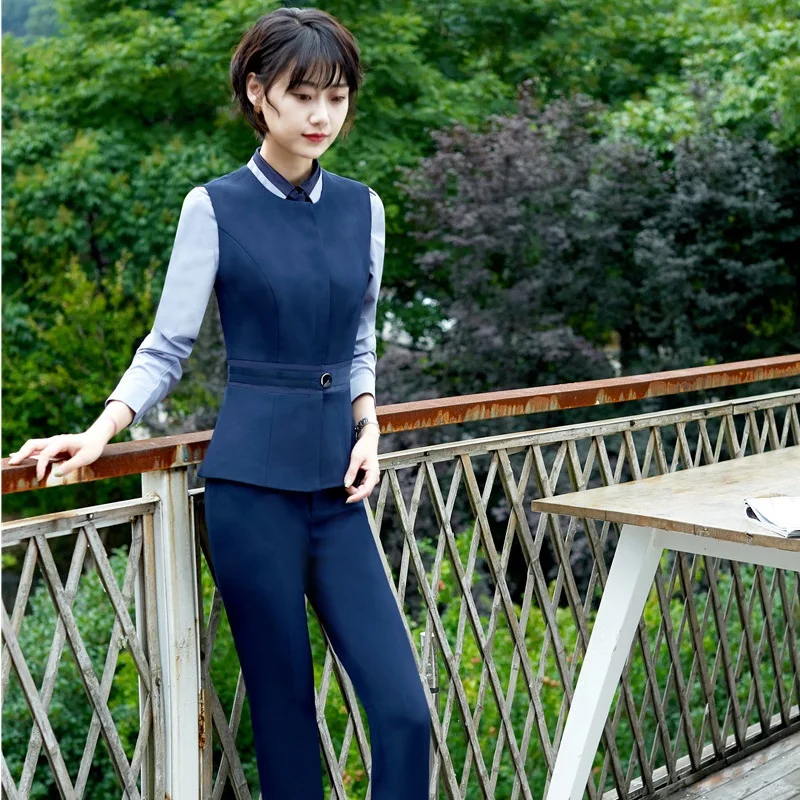 Ol Blouses Pantalon Costumes Nouveauté Pantsuits 3 Ensembles Femme Veste Bleu Dark Avec Blazers Mode Pièces Styles Blue Formelle Manteau Dames qwq6IFZx