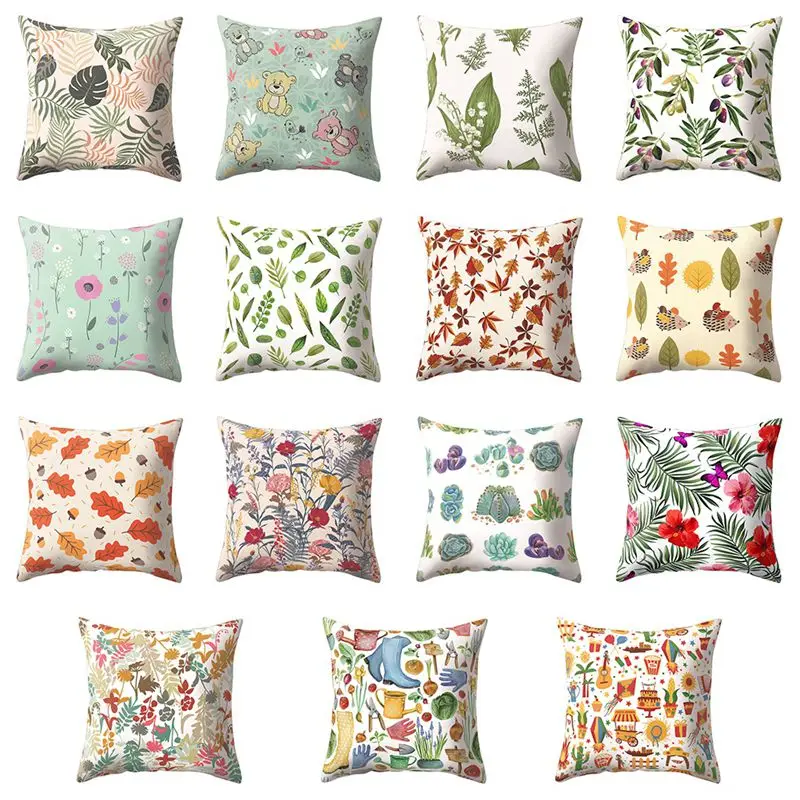 

Soft Flower Leaf Pattern Pillowcase Vintage Series Throw Pillow Case Home Beach Cushion Home Textile