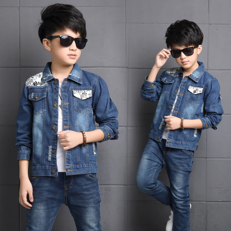 Fashion Spring Autumn Teenager Boys Jeans Coats Wash Soft Denim Kids