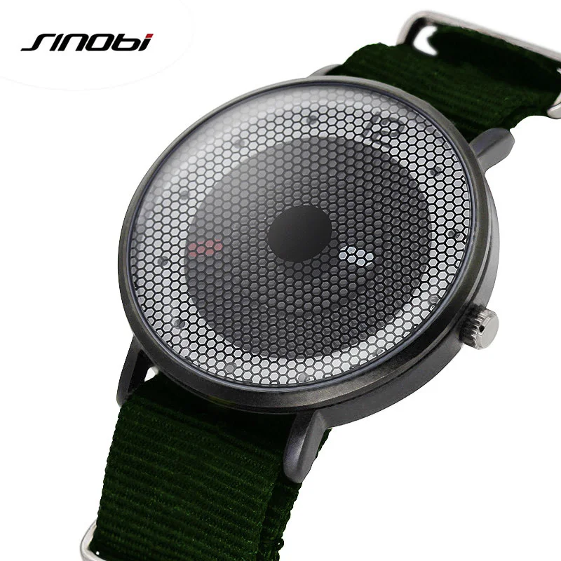

SINOBI Sport Watch Men's Wrist Watch Army Green Nylon Band Watches Top Luxury Brand Male Geneva Quartz Clock Male Wristwatch