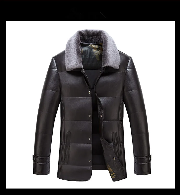 KMETRAM, мужская зимняя куртка, кожаная куртка с меховым воротником, искусственная кожа, 90%, пуховик с отложным воротником, зимняя мужская куртка, HH373