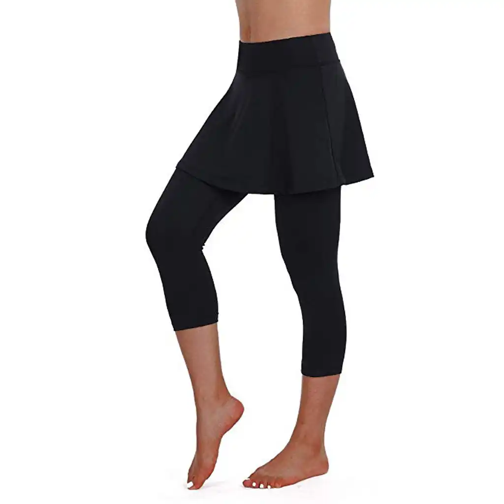 Women Tennis Skirted Leggings Pockets Elastic Sports Yoga Capris Skirts Legging
