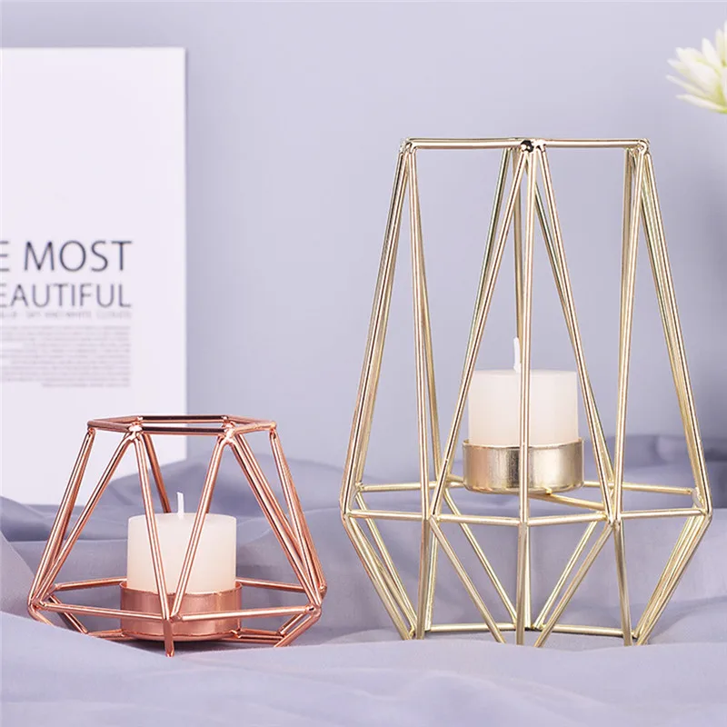 

Nordic Style Wrought Iron Geometric Candle Holders Metal Lantern Holders Candle For Wedding Table Decoration Crafts