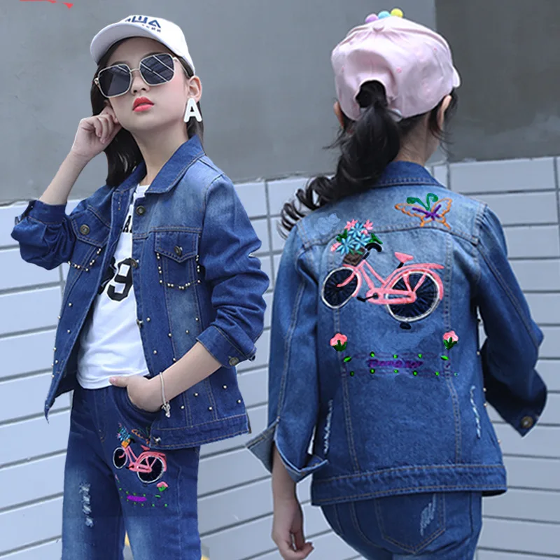 

3 Piece Outfits Toddler Clothes Set Bicycle Pattern Denim Suit Spring Autumn Children Clothing 12 Years Toddler Girl Clothes