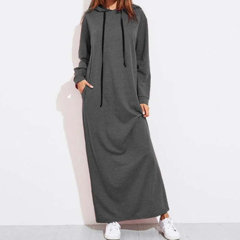 

Long Maxi Dress Autumn Winter Women Long Sleeve Hooded Casual Loose Hoodies Sweatshirts Long Dresses Vestido Drop Shipping