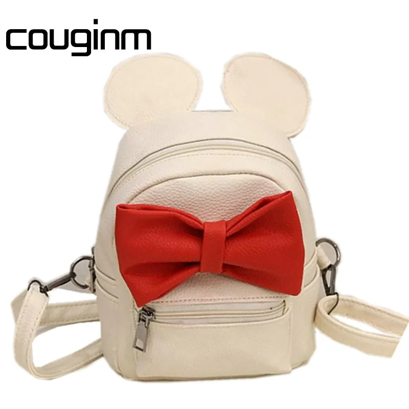 

COUGINM Fashion New Female Bag Quality PU Leather Women's Bag Backpacks Cute Ears Bow sweet Style School Baby Mini Backpack