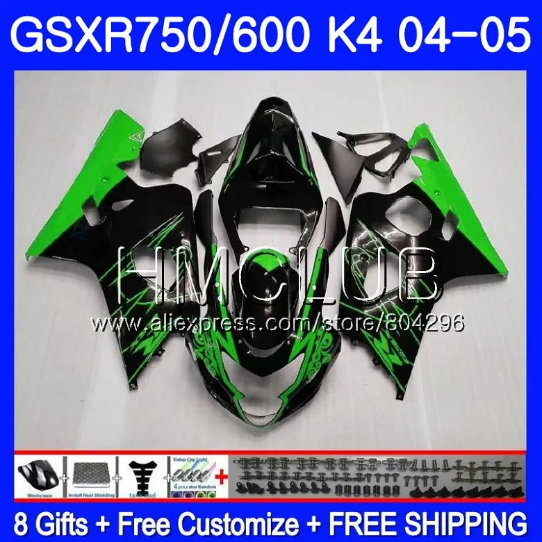 

Body For SUZUKI GSXR 750 GSX R750 K4 GSXR 600 04 05 GSX-R600 4HM20 GSXR-750 GSXR600 04 05 GSXR750 2004 2005 Green CORONA Fairing