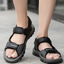 Летние сандалии; мужские кожаные пляжные сандалии с открытым носком; тапочки; уличные кроссовки; повседневные резиновые Вьетнамки; мужские водонепроницаемые туристические сандалии