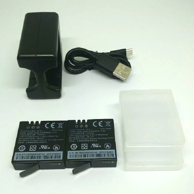 2PCS Original Xiaomi YI 4K Battery AZ16 1 USB Dual Charger For Xiaomi