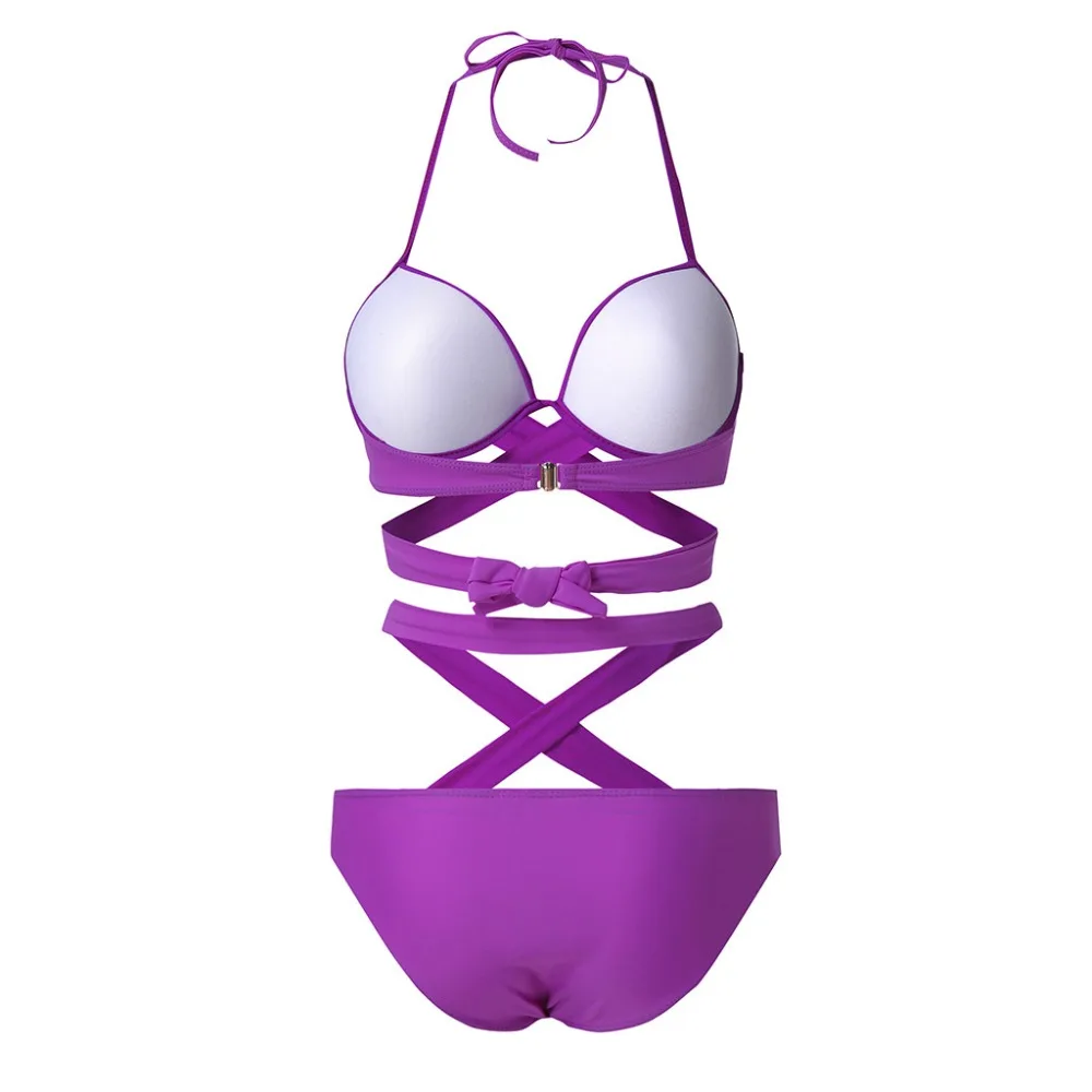 Сдельный купальник женский сексуальный сплошной цвет бандаж крест открытая спина Цельный купальник Летний Пляжный костюм Маре донна15