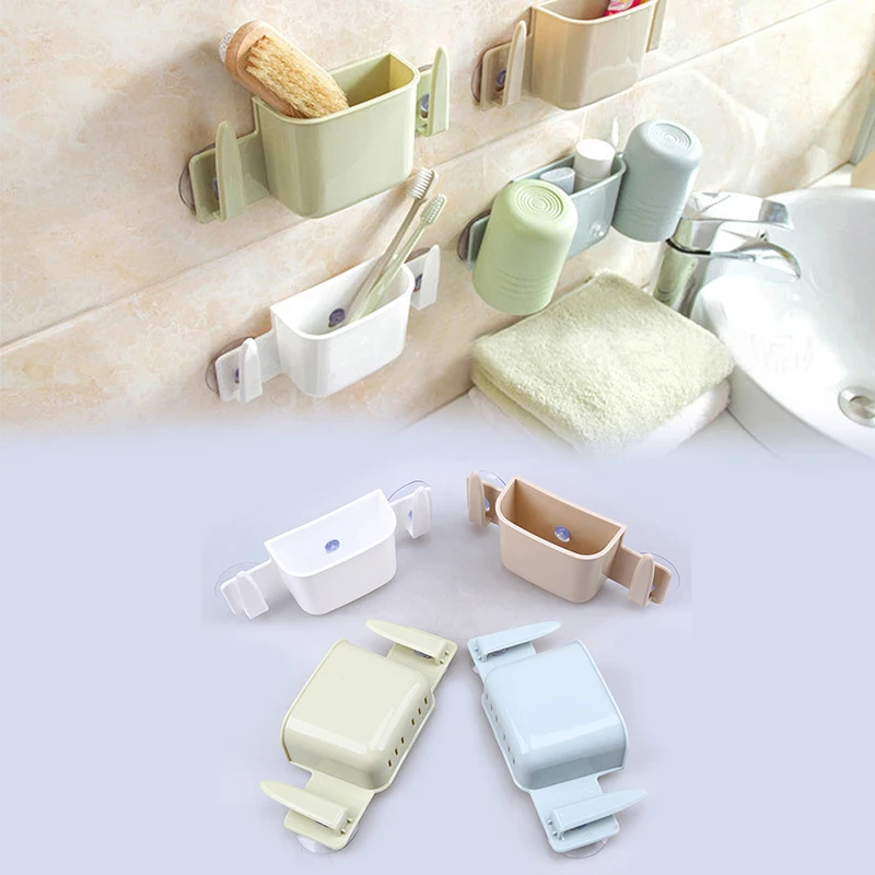 Wall Mount Plastic Drain Toothbrush Holder Suction Cup Toothpaste Wash