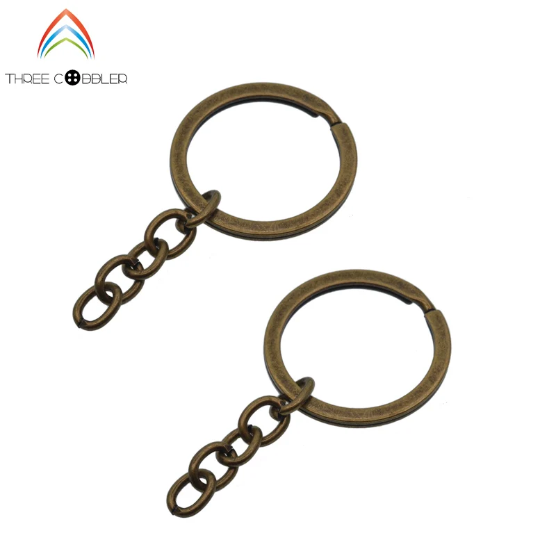30mm Key chain ring with chain connector antique brass plated Key chain