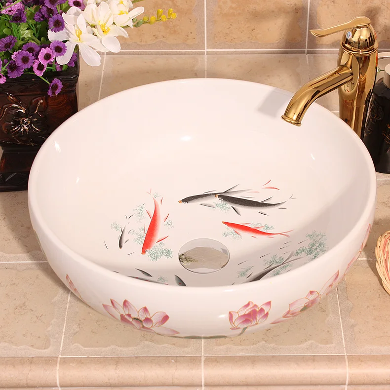 Fish painting Europe style China Handmade Lavabo Washbasin Artistic
