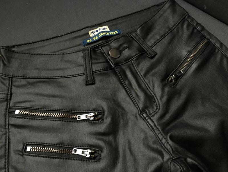 Зимние сексуальные женские черные брюки из искусственной кожи на молнии стрейч Bodycon плиссированные Лоскутные панк Рок женские длинные брюки-карандаши