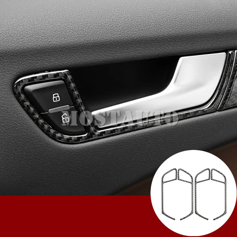 For Audi A4 S4 Carbon Fiber Car Door Handle Frame Trim Cover 2008 2015