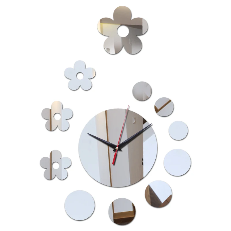 Дизайн зеркальные акриловые наклейки на стену с рисунком цветов украшения настенные часы diy кварцевые настенные часы для подарков настенные часы