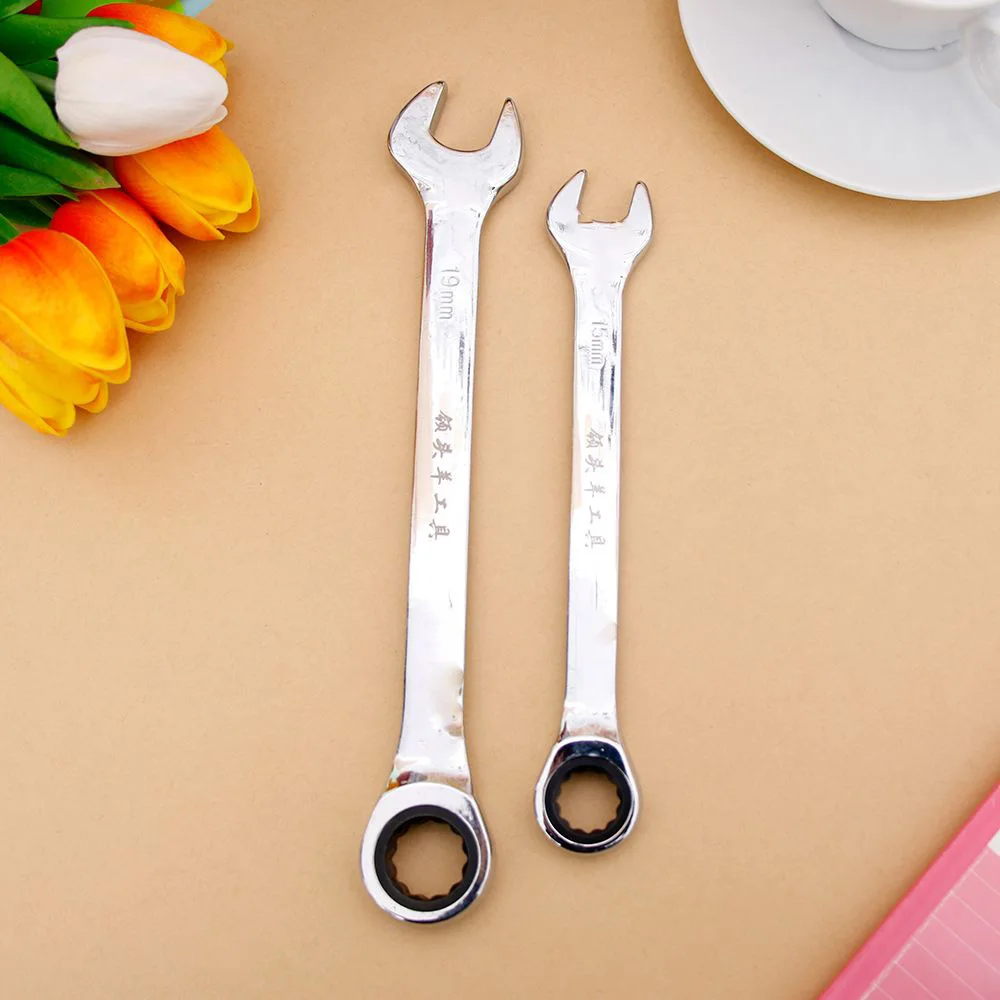 

New Steel Silver Metric Spanner Wrench Ratchet Ring Open End Ring Box Kit Set 6-19 mm Mechanic
