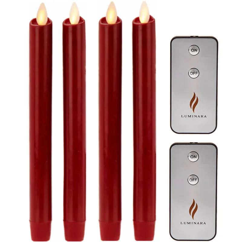 Luminara Red Flame Effect Moving Wick LED Taper Candles With Remote