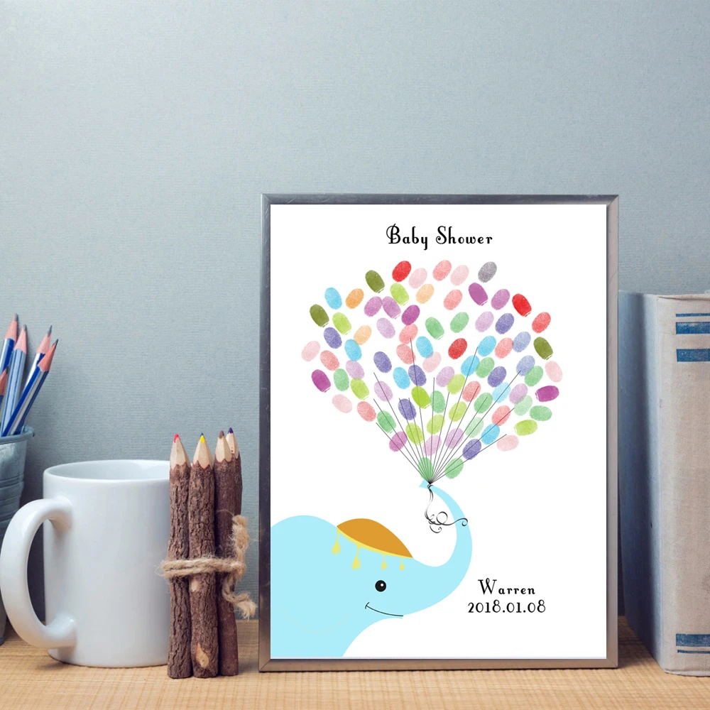 

Fancy DIY Fingerprint Signature Guest Book For Baby Shower Kids Baptism Birthday Party Decoration Blue Cartoon Elephant