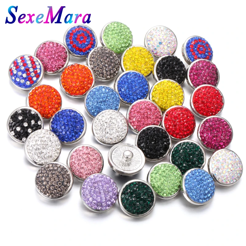 6Pcs/lot New 18MM Snap Button Jewelry Colorful Crystal Round Metal Snap