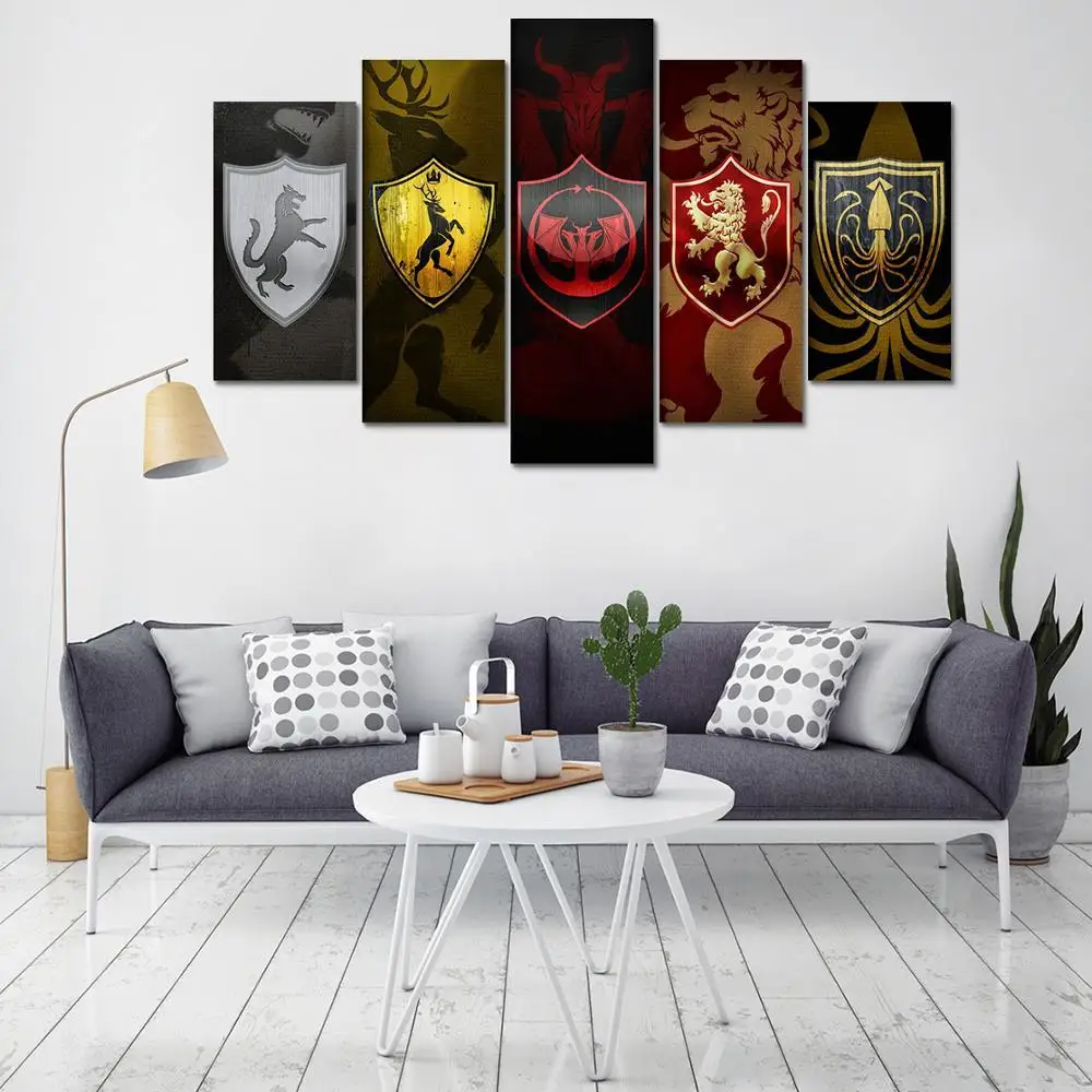 5 Pc Game Of Thrones House Set Canvas Panel Canvas Wall Art In