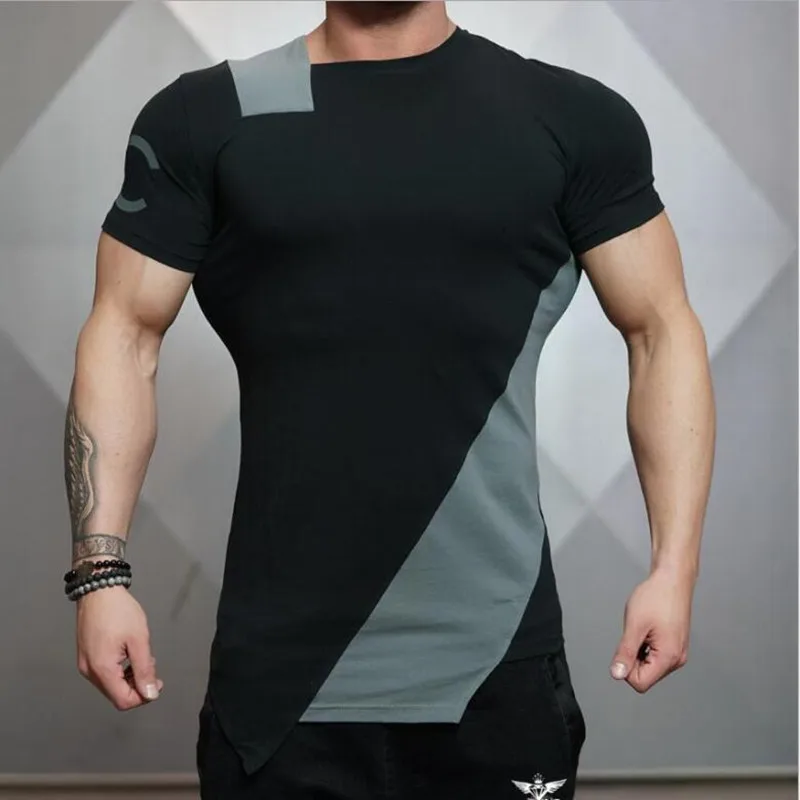 Новые летние мужские тренажерные залы футболка для фитнеса бодибилдинга печать плотная Мужская короткая одежда футболка