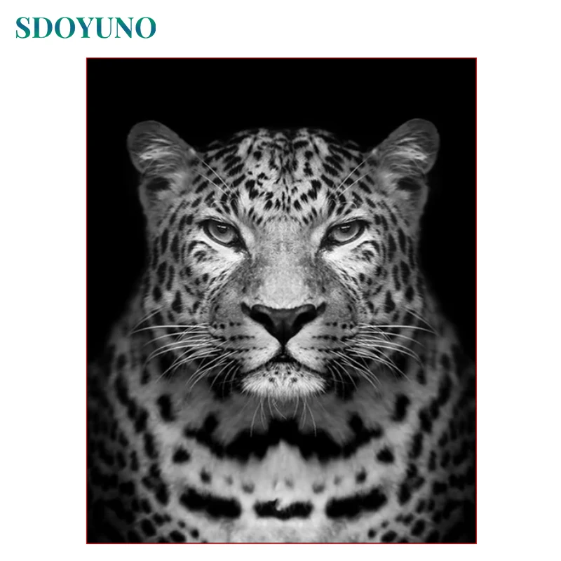 

SDOYUNO Black and White Leopard Head Painting By Numbers DIY Gift Frame Paint By Numbers For Adults Home Decoration Wall Art