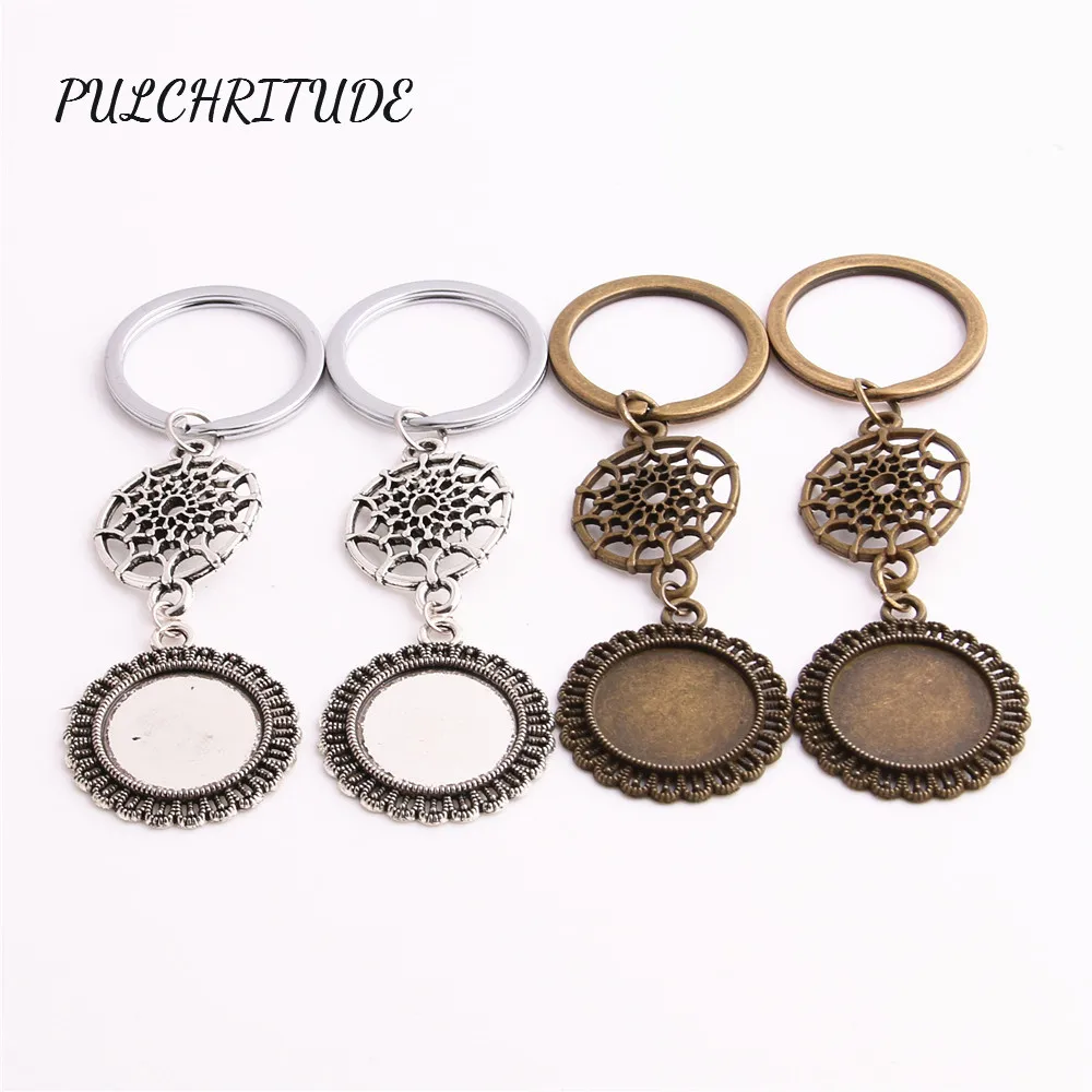 

PULCHRITUDE Metal Alloy Two Colors 3pcs Diy Key Chain Spider Web Charm Hollow Fit round 20mm Cabochon Diy Jewelry MakeC1640