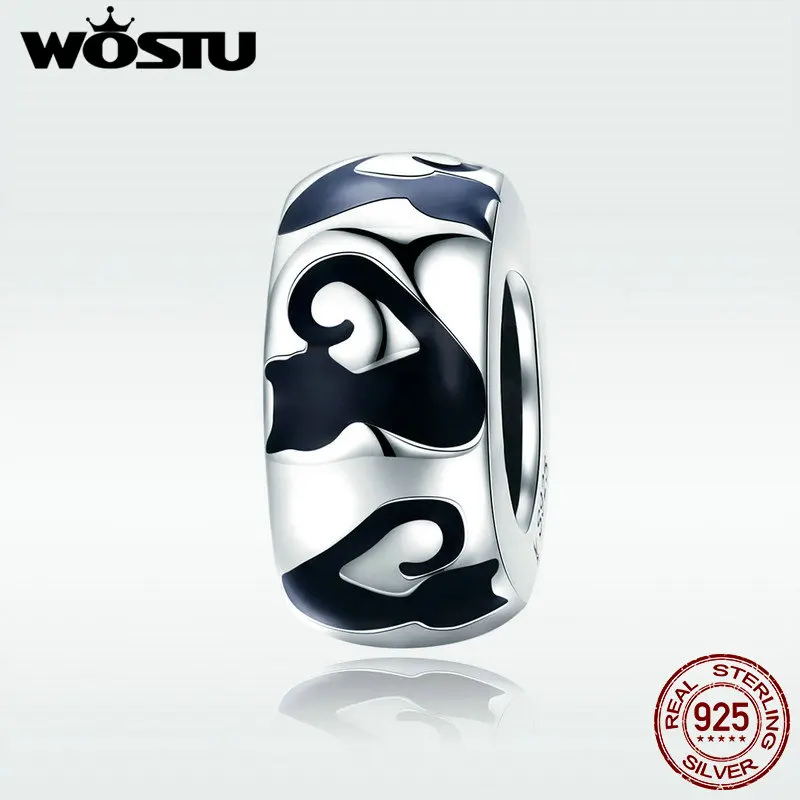 

WOSTU Real 925 Sterling Silver Cute Cat Round Charm Beads Fit Original Bracelet Pendant Woman Fashion DIY Jewelry Gift DXC825